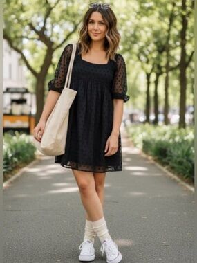 En Saison Black Polka Dot Puff Sleeve Mini Dress nwot S Nordstrom retails 189